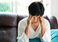 Old woman suffering from headache, stress, migraine, health problem concept Royalty Free Stock Photo