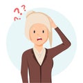 Old woman suffering from the memory loss. Confused person with question mark above. Dementia, alzheimer disease symptom. Royalty Free Stock Photo