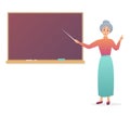 Old woman teacher near blackboard. Trendy gradient color vector illustration of grandmother teacher isolated. Royalty Free Stock Photo