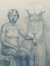 Old woman and torso Venus