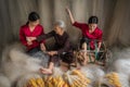 Hue, Vietnam - July 28, 2019 : Making a fishing net together