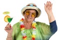 Old woman on vacation with a cocktail glass in hand