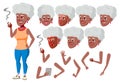Old Woman Vector. Black. Afro American.Senior Person. Aged, Elderly People. Adult People. Casual. Face Emotions, Various