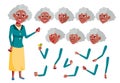 Old Woman Vector. Black. Afro american. Senior Person. Aged, Elderly People. Fun, Cheerful. Face Emotions, Various