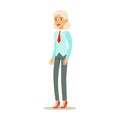 Old Woman In Vest With A Tie, Part Of Office Workers Series Of Cartoon Characters In Official Clothing