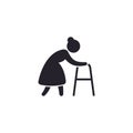 Old woman with walker icon, vector isolated illustration Royalty Free Stock Photo