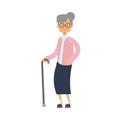 Old woman walking with stick. full length grandmother on white background cute grandma, tree of genus happy family