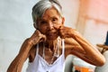The old woman was still healthy, cheerful, bright.health care concept