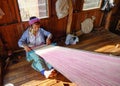 An old woman working at the Inle lake, Myanmar Royalty Free Stock Photo