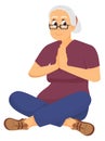 Old woman in yoga lotus pose. Calm senior