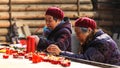 The old women burning incense in a temple, chengdu,