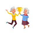 Old Women Holding Golden Cup Trophy Award Vector