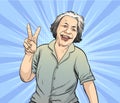 Old women show happy gestures.Pop art retro vector illustration vintage kitsch drawing,Comic Book Work Style