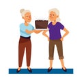 Old women with sweet cake active senior characters