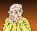 Old women talking on mobile phones. Pop art vector illustration drawing. Comic book work style.Separate images of people from the