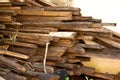 Old wood beam pile - construction material - recycle