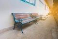 Old wood bench near white wall vintage Royalty Free Stock Photo