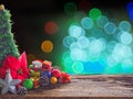 Old wood board And decorations in the space available for placing objects. Background bokeh bubbles colorful. Christmas and New Ye Royalty Free Stock Photo