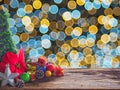 Old wood board And decorations in the space available for placing objects. Background bokeh bubbles colorful. Christmas and New Ye Royalty Free Stock Photo