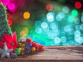 Old wood board And decorations in the space available for placing objects. Background bokeh bubbles colorful. Christmas and New Ye Royalty Free Stock Photo
