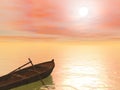 Old wood boat by sunset - 3d render Royalty Free Stock Photo