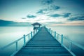 Old wood bridge pier  against beautiful sunset sky use for natural background ,backdrop and multipurpose sea scene Royalty Free Stock Photo