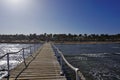 Old wood bridge pier against beautiful sunset sky use for natural background ,backdrop and multipurpose sea scene Royalty Free Stock Photo