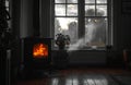 an old wood burning stove in the house, Royalty Free Stock Photo