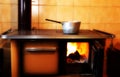 Old wood-burning stove in the kitchen of ancient home Royalty Free Stock Photo