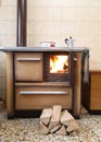 Old wood-burning stove in a kitchen of a chalet