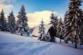 Old wood cabin, covered with snow Royalty Free Stock Photo