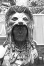 Old wood carved of indian chief head