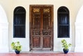 Old wood door with Chino-Portuguese style, Phuket, Thailand Royalty Free Stock Photo