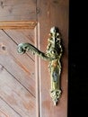 Old wood door with copper handle Royalty Free Stock Photo