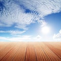 Old Wood floor and blue sky for background Royalty Free Stock Photo