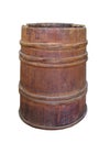 Old wood hoop wooden barrel isolated