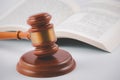 Old wood Judge hammer with law book on the table wood background, Used for adjudication and Justice Royalty Free Stock Photo