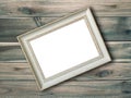 Old wood photo frame on wooden table Royalty Free Stock Photo