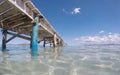 Old wood pier in Alcudia beach in the Spanish island of Mallorca