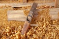 An old wood plane of a carpenter. Royalty Free Stock Photo