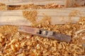 An old wood plane of a carpenter. Royalty Free Stock Photo