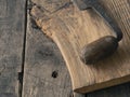 Old wood plane on oak plank Royalty Free Stock Photo