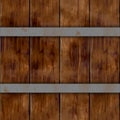 Wood plank barrel wood plank seamless pattern texture background with two silver rusty metal hoops - dark brown color