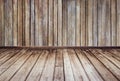 Old wood plank wall texture and brown wooden floors for decoration background or backdrop