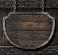 Medieval sign on wood background 3d illustration