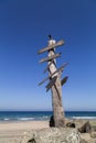 Old wood with signboards on the beach