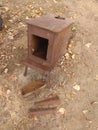 Old wood stove with accessories Royalty Free Stock Photo