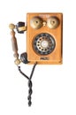 Old wood vintage telephone isolated on white background Royalty Free Stock Photo