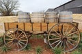 Old wood wagon with wine barrels loaded in a carriage nearby Fredericksburg, Texas