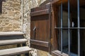 Old wood window with steel fence in Larnaca Medieval Fort Cyprus Royalty Free Stock Photo